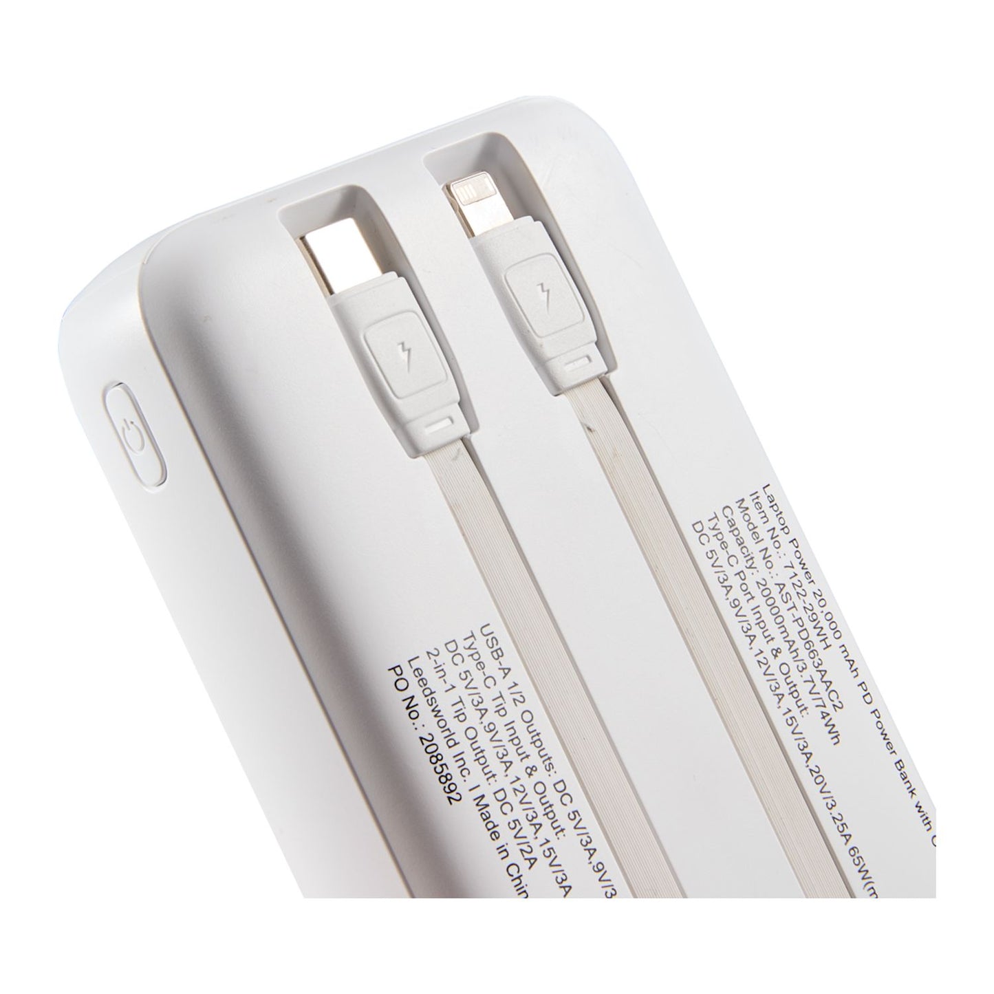 Laptop Power 20,000 mAh PD Power Bank with Integrated Cables - Stecker Creations