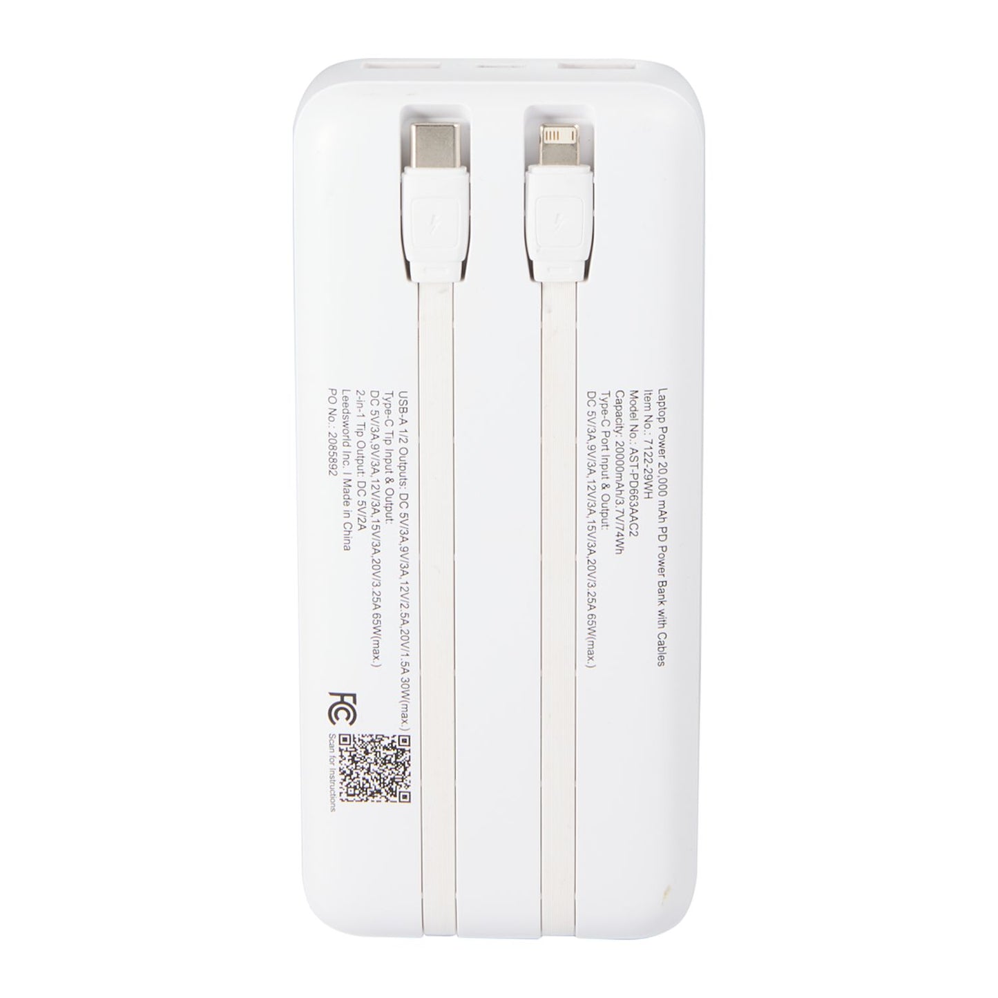 Laptop Power 20,000 mAh PD Power Bank with Integrated Cables - Stecker Creations