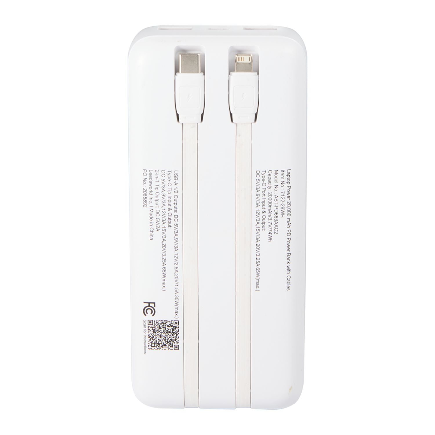 Laptop Power 20,000 mAh PD Power Bank with Integrated Cables - Stecker Creations
